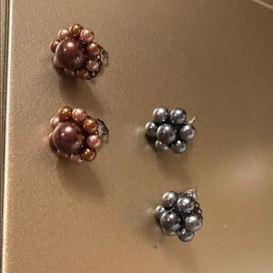 2 Pair Vintage 1950s Faux Pearl Cluster Earrings